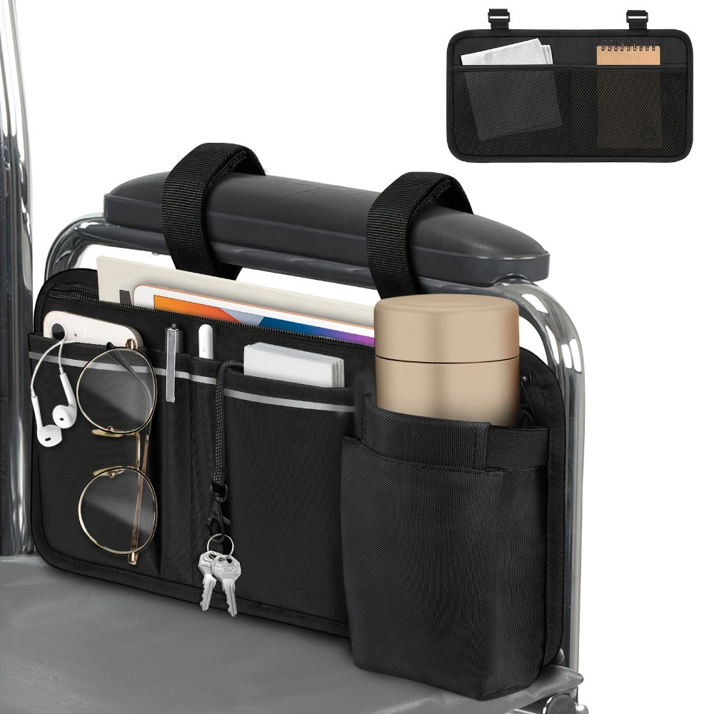 Wheelchair Bag Side Storage with Cup Holder Reflective Strips 8 Pockets 14x7.5 Inch for Electric Power Wheelchairs Walkers Rollators Accessories for Seniors