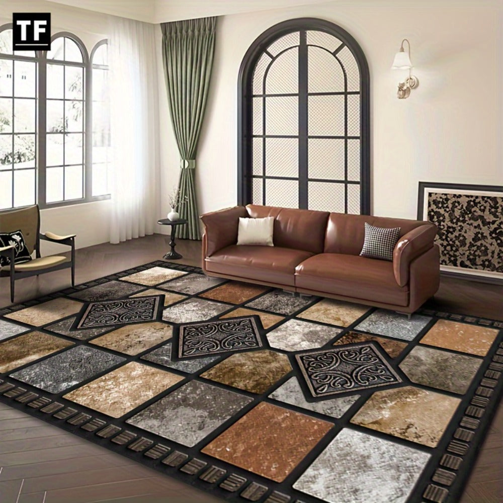 Marble Print Area Rug Luxury Soft ¨C Non-Slip Indoor Outdoor Carpet for Living Room, Bedroom & Entryway, Warm Cozy Tile Pattern Floor Mat, 56x80 Inches