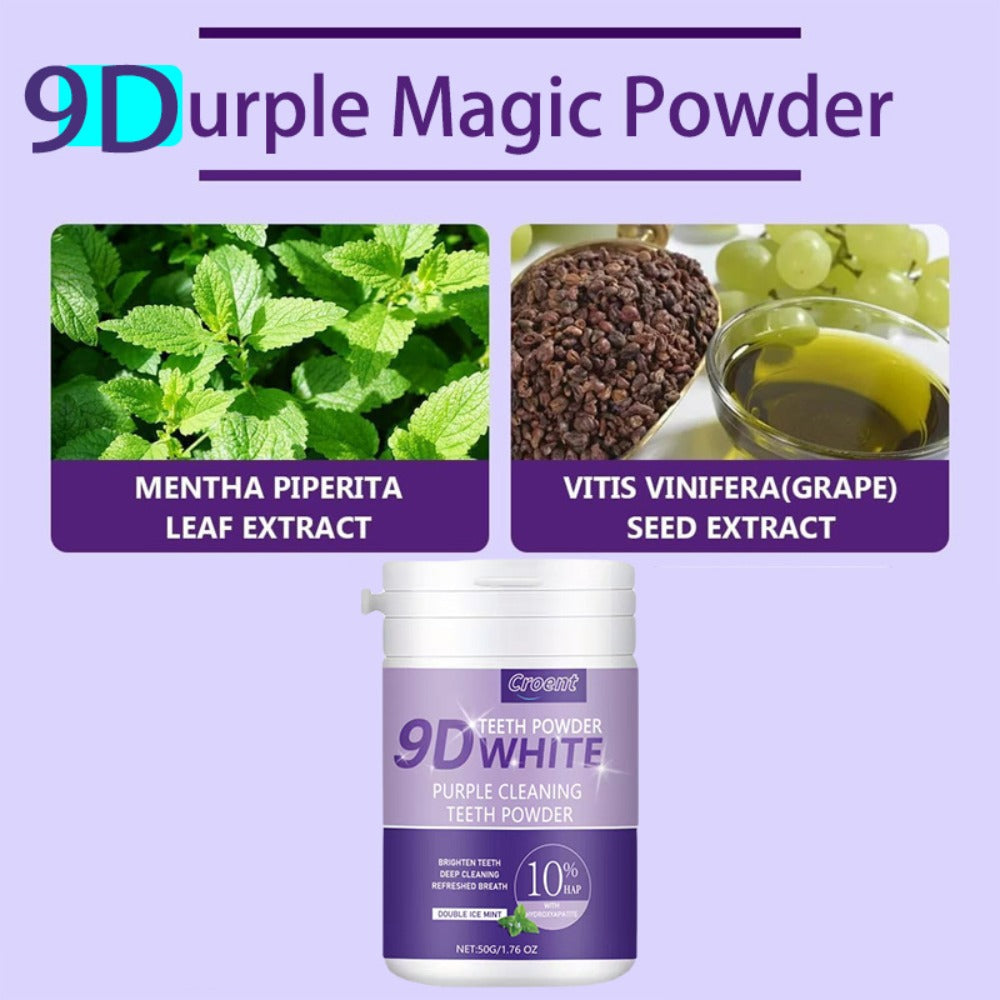 Purple Teeth Whitening Powder - 9D Color Correcting Tooth Powder for Brightening, 360¡ã Deep Cleansing & 12H Fresh Breath, 50g Natural Dental Whitening Powder by Brushing Only