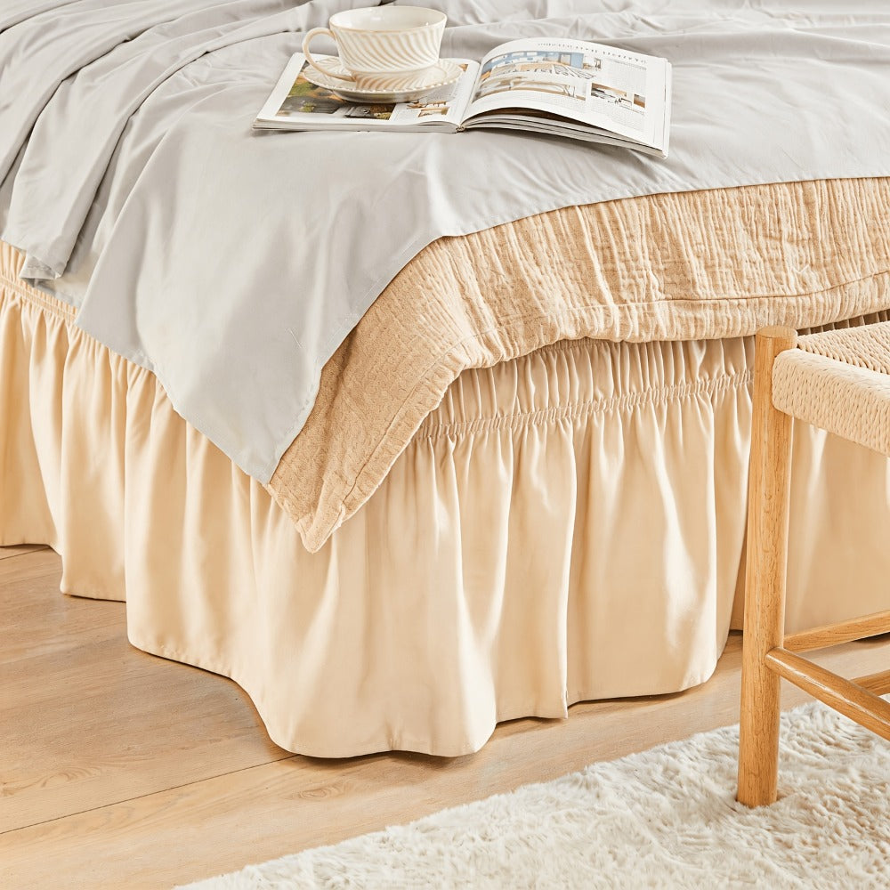 Ruffled Bed Skirt with Adjustable Elastic - Twin Full Queen King, 15-Inch Drop, Machine Washable, 30 Colors