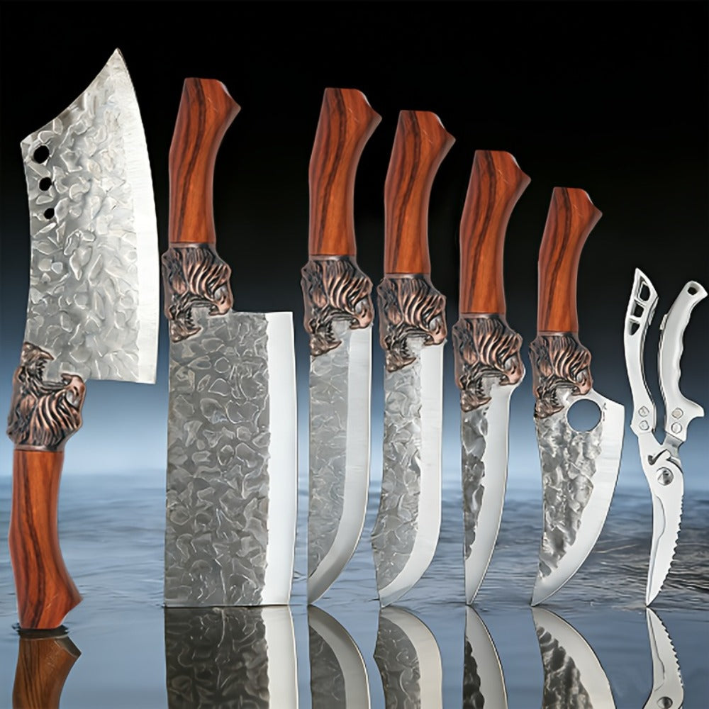 Kitchen Knife Set 7-Piece, Professional Stainless Steel Chef Knives with Replaceable Blades, Hand Forged Alloy Steel Kitchen Knives for Home Cooking, Food-Safe Full Kitchen Cutlery Set