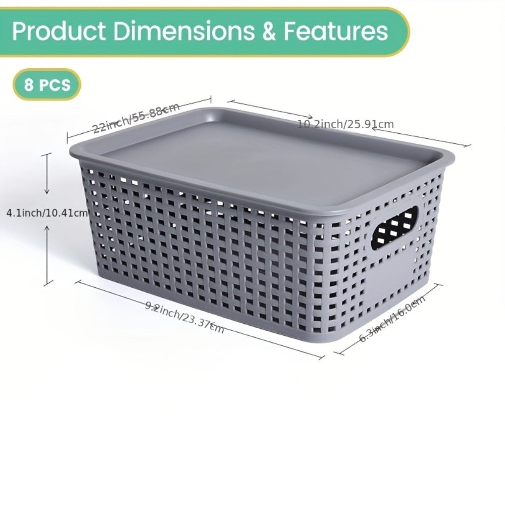 Storage Organizer Bins with Lids 4/8 Pack | Space-Saving Stackable Boxes 10¡±x7¡±x4¡± for Shelves, Closet & Desk - Declutter Bins for Dorm, Playroom & Office with File Organizer Bag, White Black Gray Red