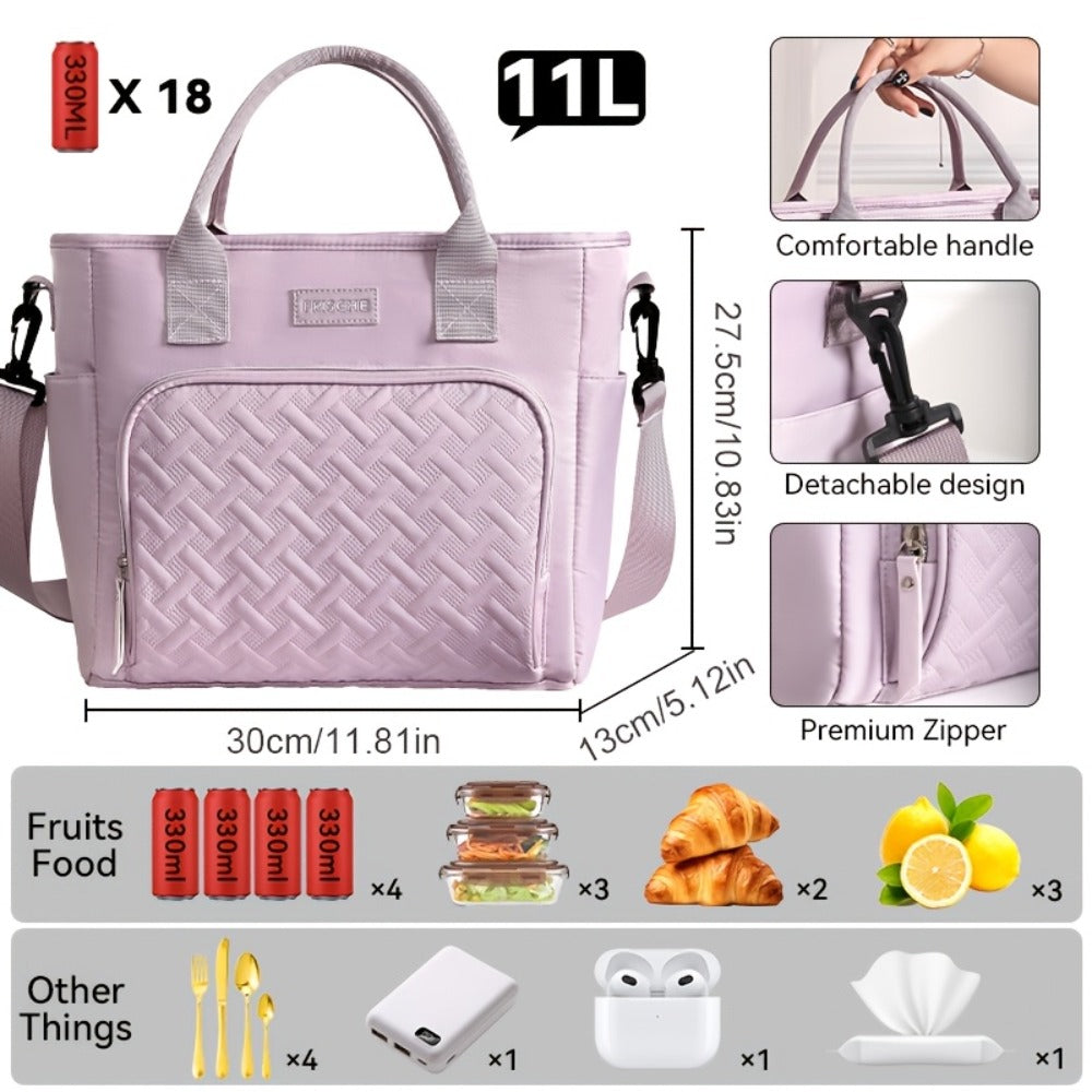 Insulated Lunch Bag Extra Large 11L Thermal Tote with Adjustable Shoulder Strap and Handle Hot Cold Food Carrier Beach Cooler Bag for Outdoor Picnic Work in Black Purple Green Grey