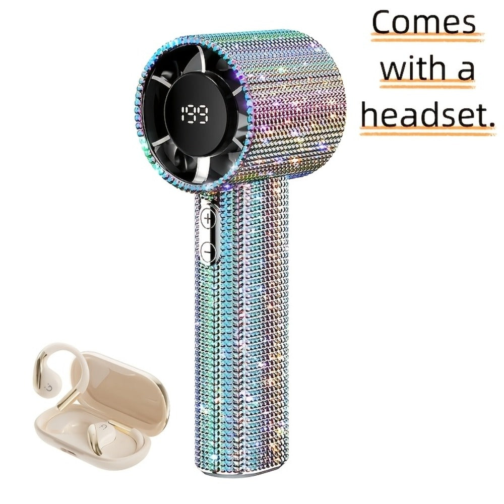 Diamond Handheld Mini Fan USB-C Rechargeable | Luxury Full Diamond Turbo Fan with Adjustable Speed, Quiet Operation & Gift Box Packaging ¨C Portable Personal Cooling Fan for Women, Summer Gift Idea
