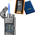 Double Flame Retro Metal Lighter Windproof Refillable Butane Outdoor Portable Quartz Ignition Dragon Eagle Gun Type Ice Golden Bronze Mahogany Creative Men Gift Box Packaging