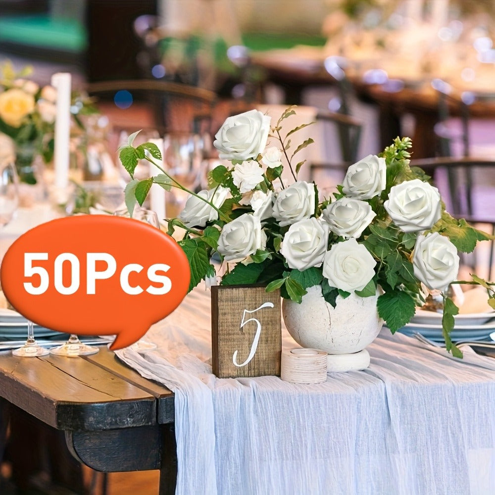 White Artificial Roses with Stem 50pcs ¨C Realistic Fake Silk Rose Flowers for Wedding Bouquets, Centerpieces, Home Decor & DIY Floral Arrangements
