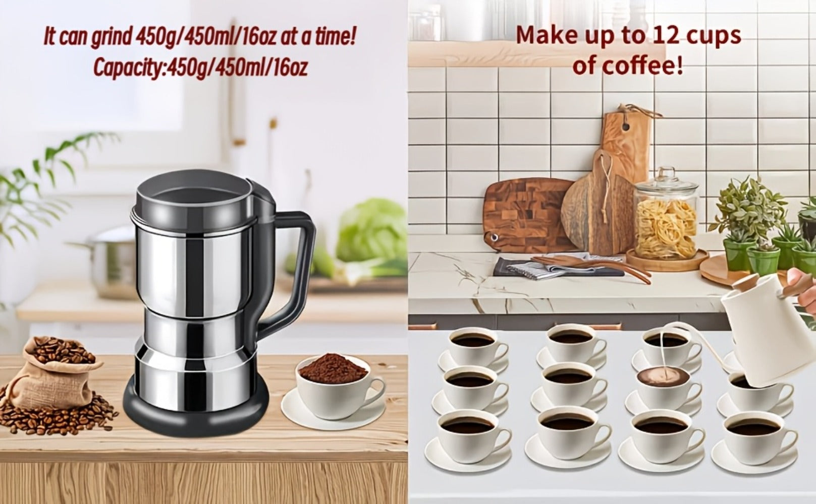 Electric Coffee Grinder 300W 25000RPM ¨C 8-Blade Stainless Steel Spice & Grain Mill for Coffee Beans, Nuts, Spices | Home, Cafe & Camping