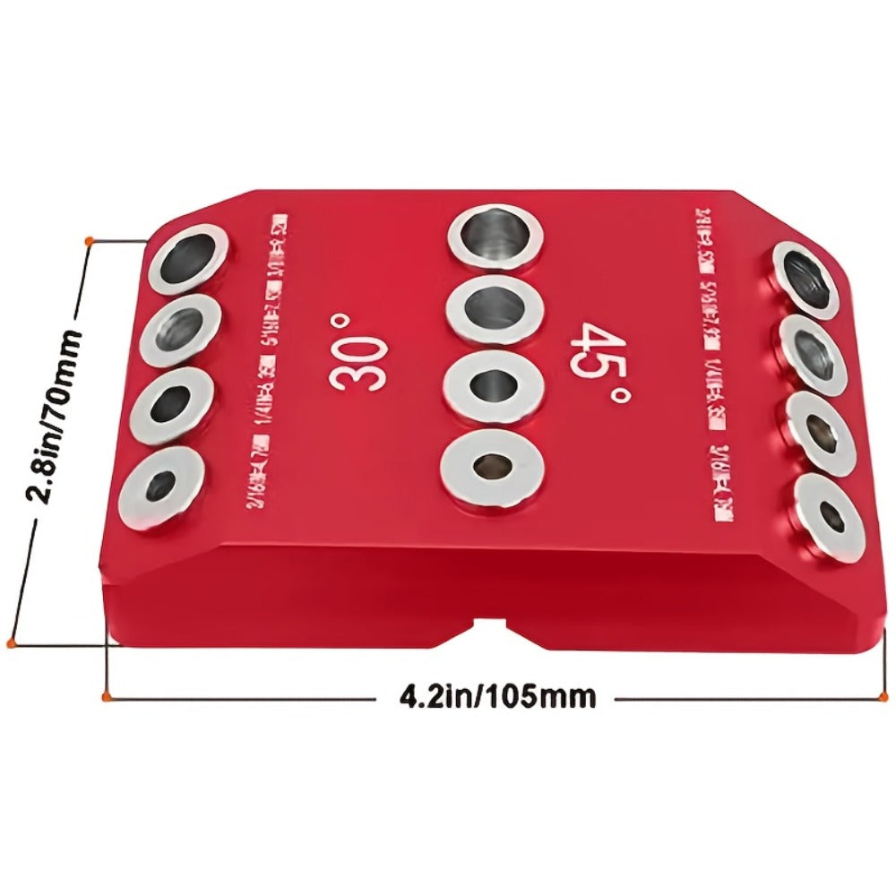 Multi-Angle Drill Guide Jig 30 45 90 Degree All-Metal for Cable Railing Lag Screw Installation Deck Stair Handrail Post Hole Drilling Precise Railing Setup Tool Red