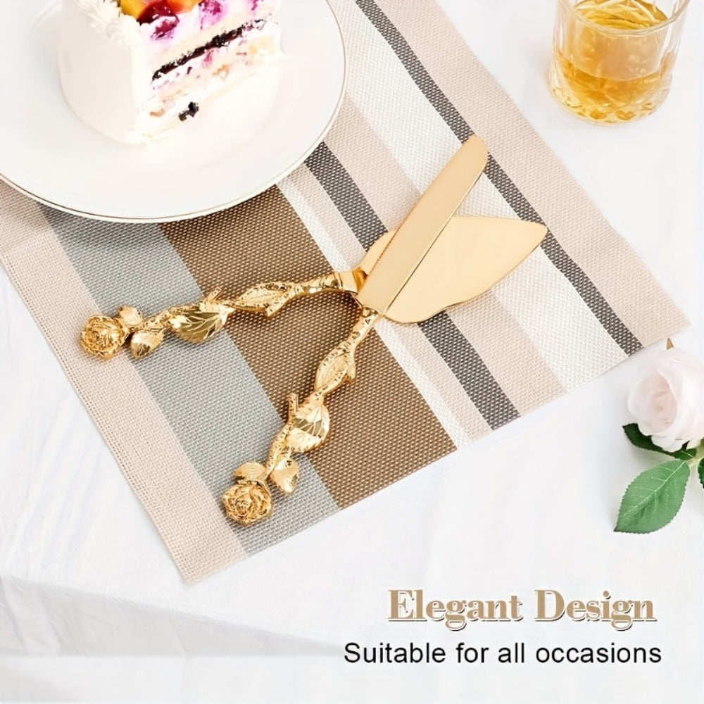 Cake Knife and Spatula Set with Rose Handle ¨C Silver-Plated Dessert Server Gift Box Set for Wedding, Birthday & Party