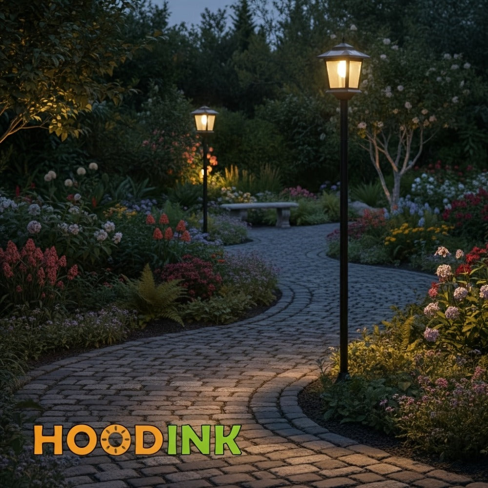 Solar Outdoor Lamp Post Pole Lights 2-Pack Built-in Lithium Battery Auto On Off Waterproof Garden Pathway Yard Porch Driveway Landscape Lighting