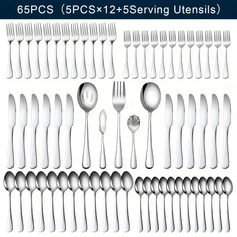 Stainless Steel Silverware Set Flatware Set with Forks Spoons & Knives ¨C Modern Cutlery Set for Kitchen, Dining & Parties, Service for 4/6/12, 20/24/30/65 Piece