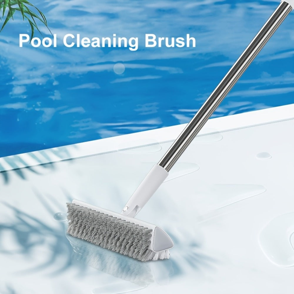 Cleaning Brush with Long Handle 180¡ã Rotating Double-Sided Stiff Bristles Floor Scrub Brush for Bathroom Kitchen Patio Tile Shower Outdoor Heavy Duty Multi-Purpose Scrubber with Stainless Steel Handle