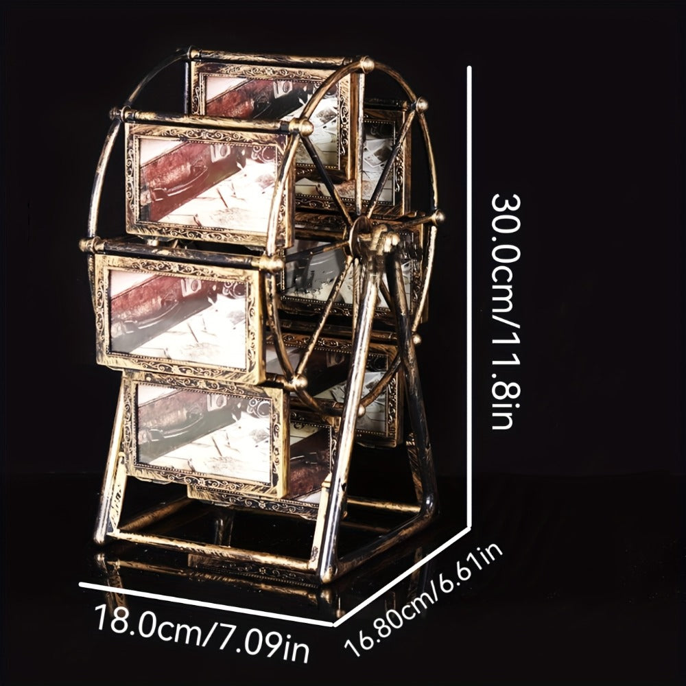 Rotating Ferris Wheel Photo Frame - Holds 8 Photos 4 inch - Vintage Spinning Picture Display Stand for Desk, Living Room & Bedroom - Unique Gift for Valentine's Day, Birthday & Christmas