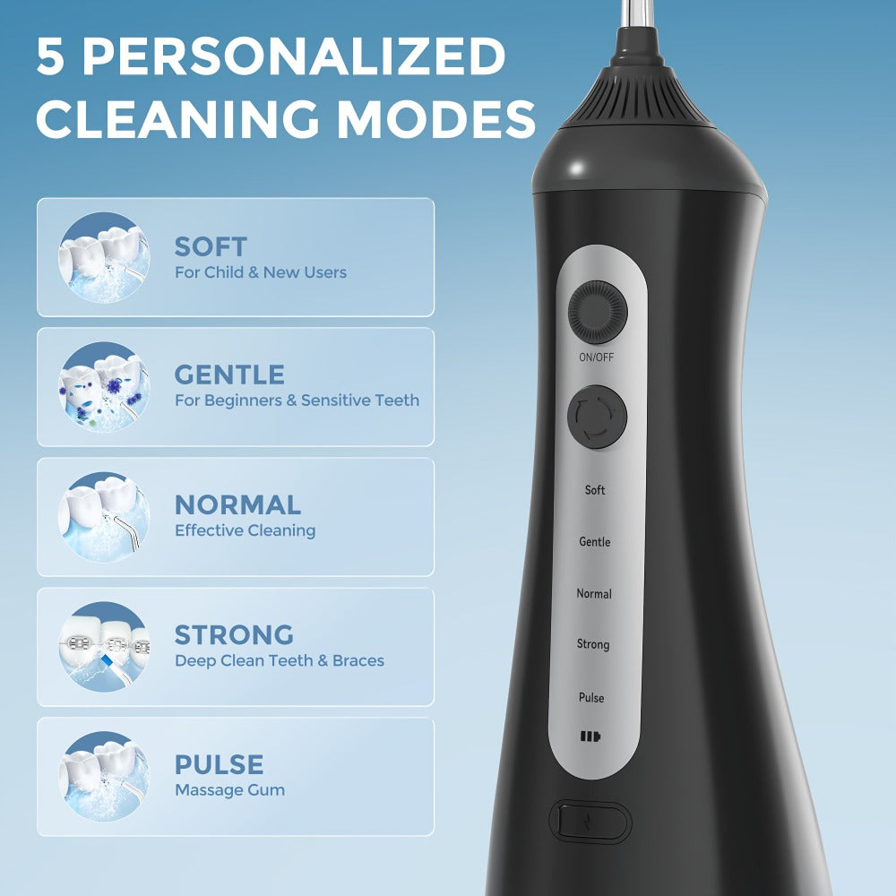 Cordless Water Flosser Dental Oral Irrigator - 5 Cleaning Modes, 5 Jet Tips, Rechargeable Wireless Teeth Cleaner for Deep Gum Care, Plaque Removal & Braces, Home & Travel Dental Gift
