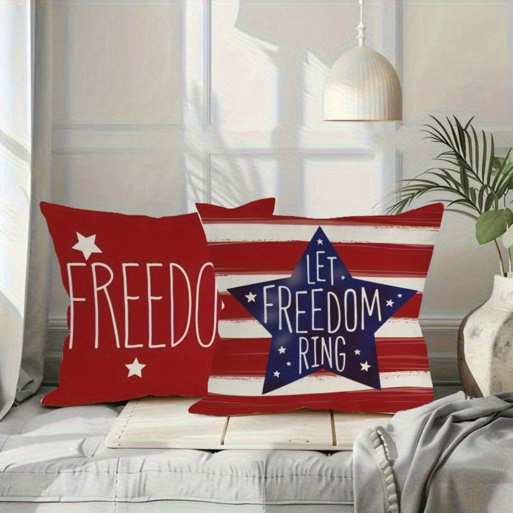 Patriotic Pillowcase Set 4pcs ¨C Stars & Stripes Polyester Pillow Covers, Zipper Closure, Machine Washable, Red White Blue July 4th Independence Day Home Decor