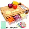 Bamboo Cutting Board with Trays & Drawers ¨C Large Butcher Block Chopping Board with Food Sliding Opening, Stackable Airtight Storage Trays & Bamboo Lids ¨C Kitchen Carving Board Gift for Home Cooks