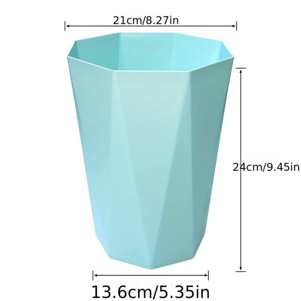 Trash Can 2 Pack Nordic Octagonal Wastebasket - Small Open Top Geometric Plastic Waste Bin with Brushed Finish for Bathroom, Bedroom, Kitchen, Home Office, Modern Scandinavian Decor Trash Bin Set