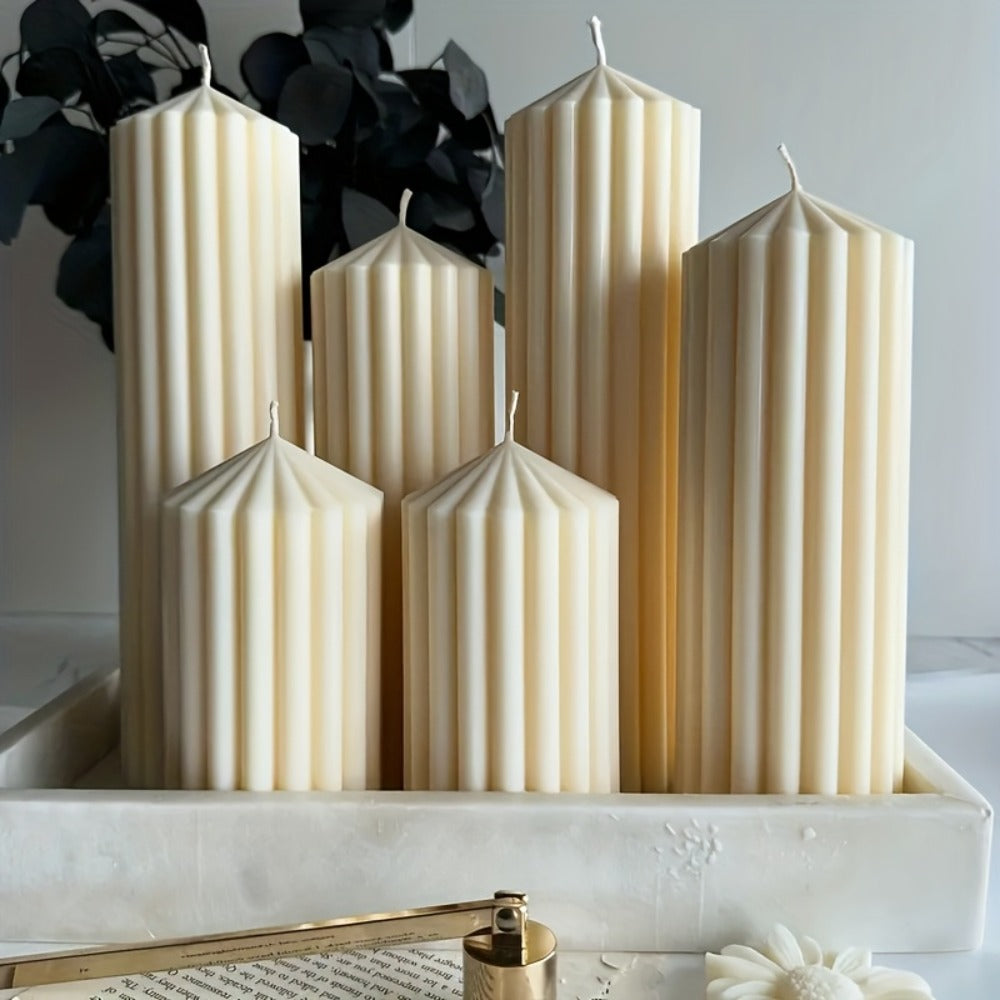 Ribbed Soy Wax Pillar Candles 2-Pack White - 20 Hour Burn Cylindrical Candles for Home Decor, Wedding, Christmas, Valentine's Day & Birthday