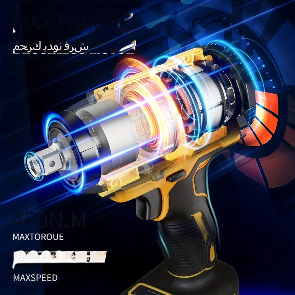 Cordless Impact Wrench 1/2 Inch Brushless ¨C 450N.m 259Ft-lbs High Torque Impact Gun, 3300RPM Variable Speed, 12 Sockets, Fast Charger & Dual Battery Options for Auto Repair & Home Use