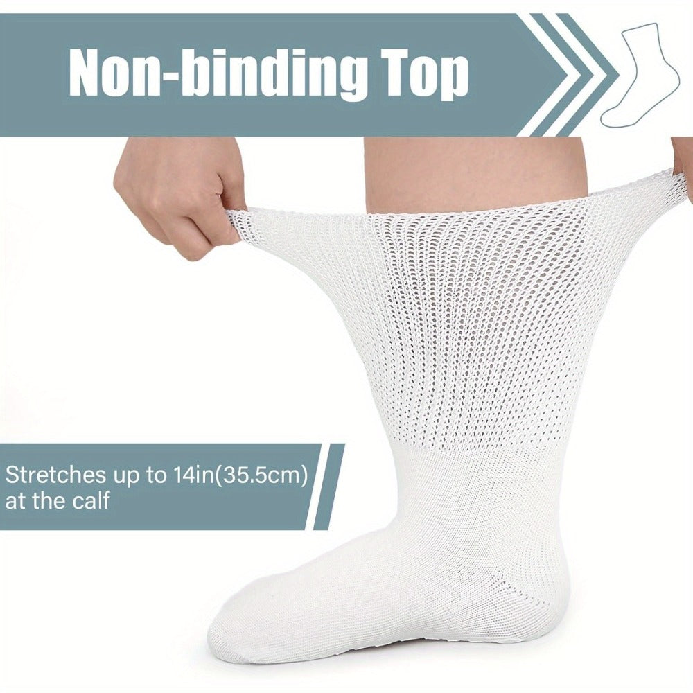 Anti-Slip Wide Socks for Swollen Feet 3 Pairs Grippy Sole Diabetic Non-Binding Breathable Edema Socks Reinforced Toe Heel Black White Grey Size 9-13 13-15
