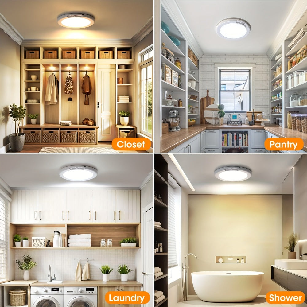 Rechargeable Ceiling Light No Wiring ¨C Battery Operated LED Ceiling Light with Remote Control, Motion Sensor, Dimmable & Timer, Wireless Overhead Light for Bathroom Pantry Hallway Closet Porch Garage