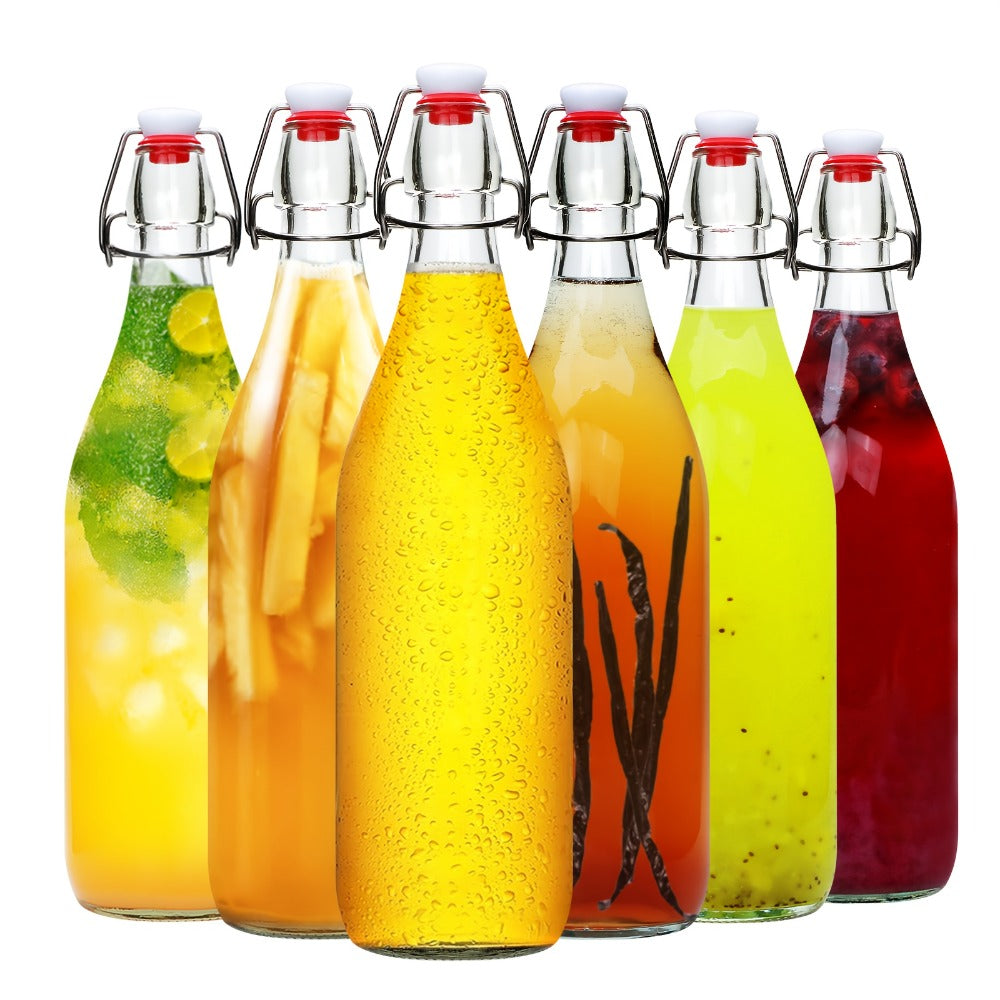 Flip Top Glass Bottles with Stopper 16oz | Airtight Swing Top Bottle for Kombucha, Juice, Vinegar, Honey, Vanilla Extract ¨C Kitchen Storage Set