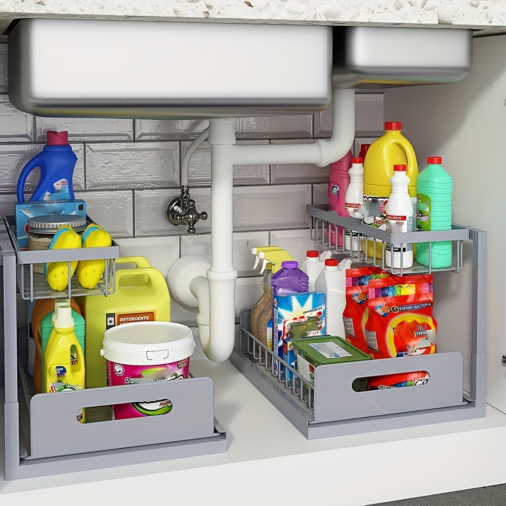 Under Sink Organizer with Sliding Pull-Out Shelf ¨C 2-Tier Metal Cabinet Storage Rack for Kitchen, Bathroom, Pantry & Closet Organization, 1-Pack or 2-Pack