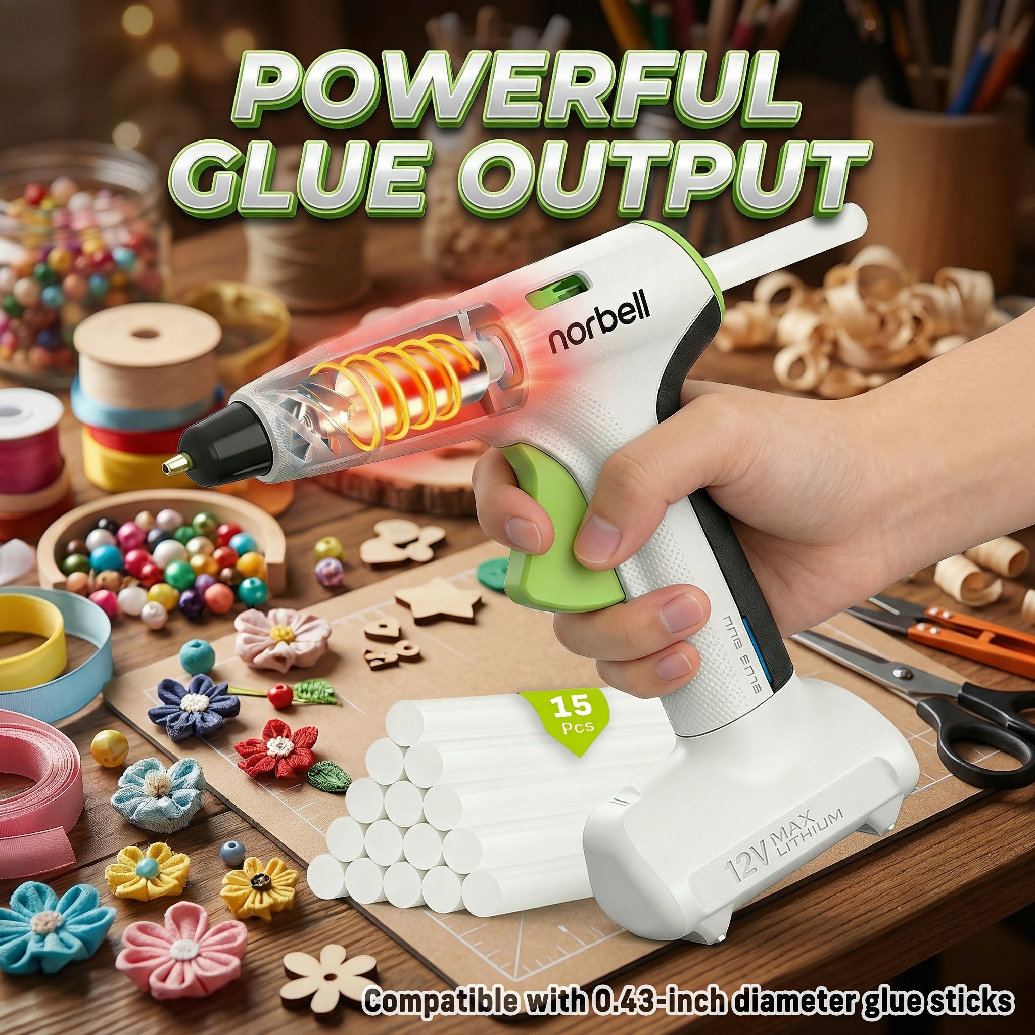 Cordless Hot Glue Gun Fast Heating USB Rechargeable 2000mAh ¨C 12-Second Heat-Up, Anti-Drip Nozzle, Auto Shut-Off, Mini Glue Sticks Included, Portable Wireless Glue Gun for DIY Crafts, Home Repair, Floral & Plush Toy Projects