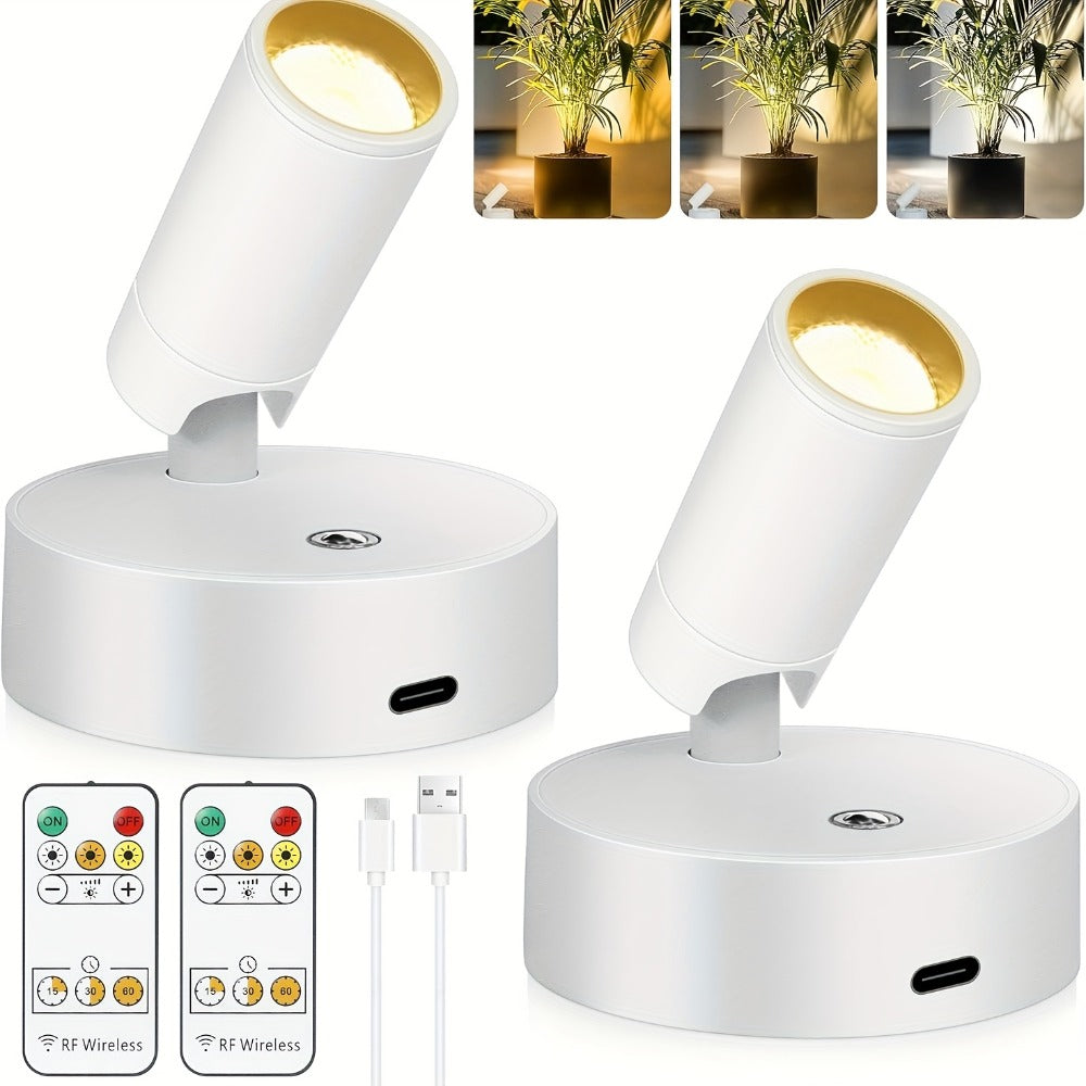 Rechargeable Indoor Spotlight LED ¨C 3-Color Dimmable with Remote & Timer, 350¡ã Adjustable, 2500mAh Battery, Magnetic Base Wall Accent Light for Pictures, Plants & Artwork (White / Black, 1 or 2 Pack)