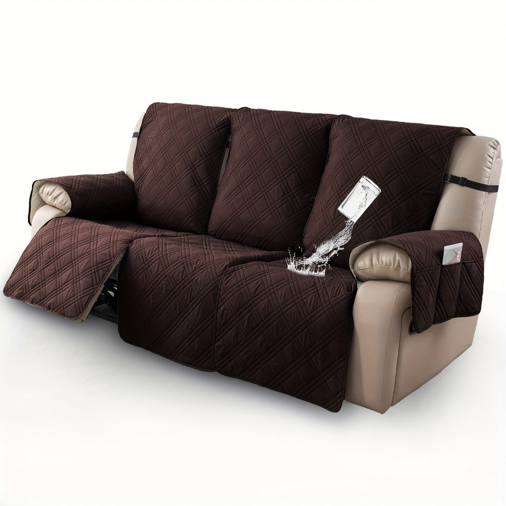 Waterproof Recliner Slipcover 3pcs Set | Non-Slip Quilted Elastic Recliner Chair Cover, Furniture Protector for Living Room Bedroom Office, 8 Colors