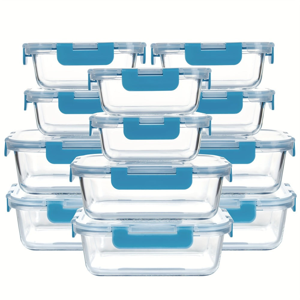 Glass Food Storage Containers with Airtight Lids - Borosilicate Glass Meal Prep Containers Set, Microwave Dishwasher Freezer Safe, BPA Free, Leak Proof Lunch Containers for Kitchen