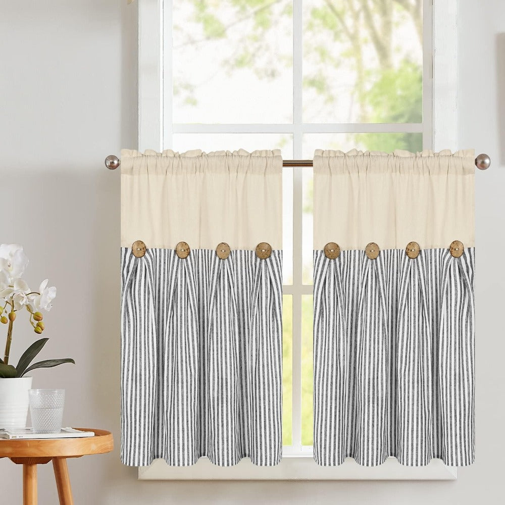 Bohemian Striped Patchwork Curtains, Semi-Sheer Rod Pocket Window Curtains for Bedroom Living Room Kitchen Cafe, Country Cottage Style, 1 or 2 Panels, Multiple Colors & Sizes