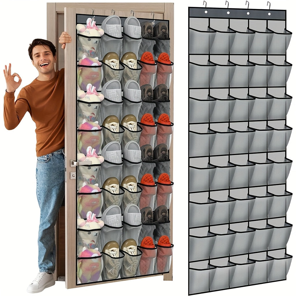 Over the Door Shoe Organizer 40 Pockets with 4 Hooks ¨C Durable Fabric Hanging Shoe Storage for Closet, Entryway & Bedroom ¨C Space-Saving Door Shoe Rack in Gray, White & Black