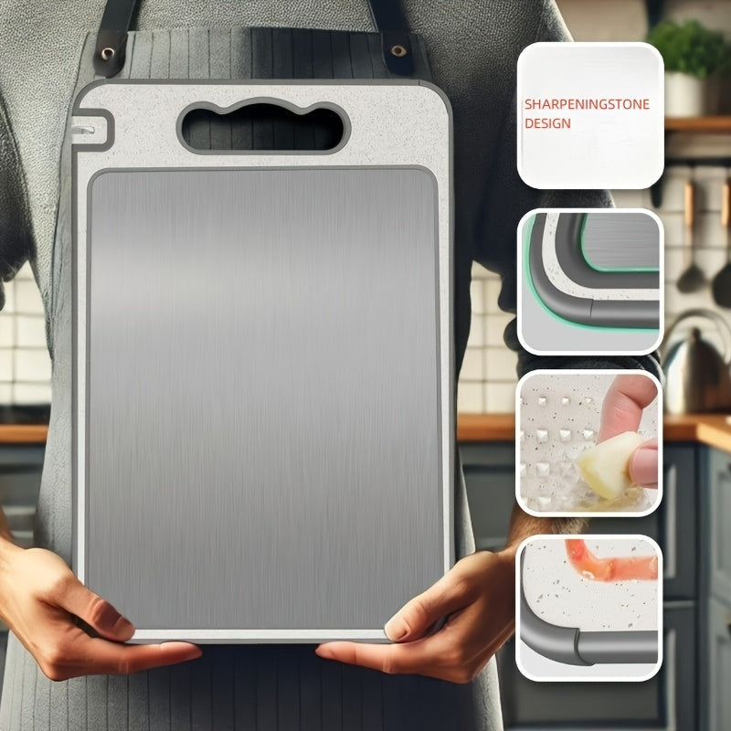 Stainless Steel Cutting Board Double Sided with Diamond Mesh & Smooth Surface - Scratch-Resistant, Non-Slip, Dishwasher Safe Kitchen Chopping Board for Meat, Vegetables & Holiday Meals