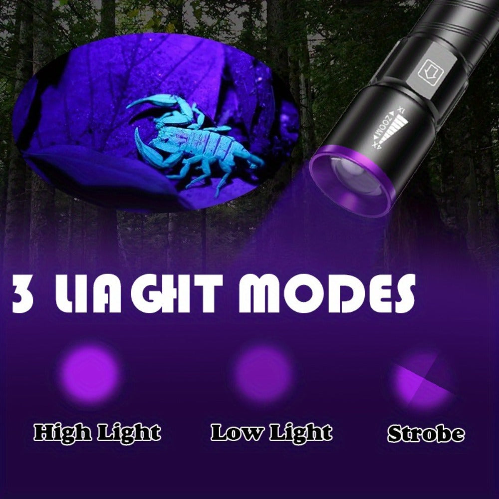 UV Blacklight 2 Pack Rechargeable Portable | Adjustable Brightness & Zoom Ultraviolet Lamp | Scorpion Detection Pet Urine Stain Finder Nail Polish Resin Curing Fluorescent