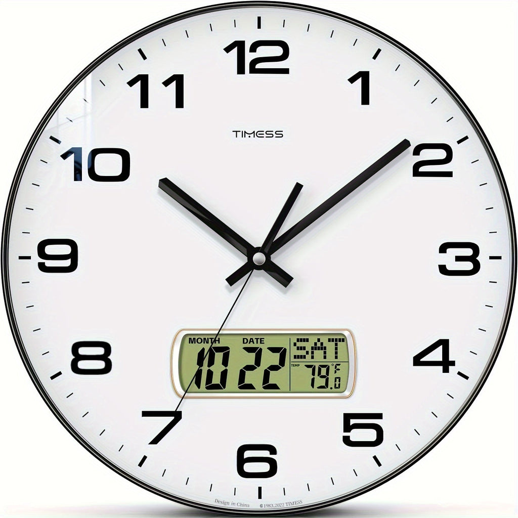 Silent Wall Clock Round Analog 10/12 Inch ¨C Battery Operated, Calendar & Temperature Display, Non-Ticking Quiet Movement for Bedroom, Office & Living Room, Multiple Colors