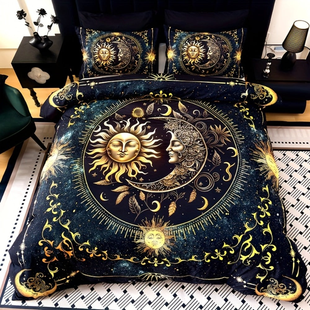 Sun Moon Planet Duvet Cover Set 3pcs Colorful Celestial Print Soft Breathable Bedding with Pillowcases Twin Full Queen King