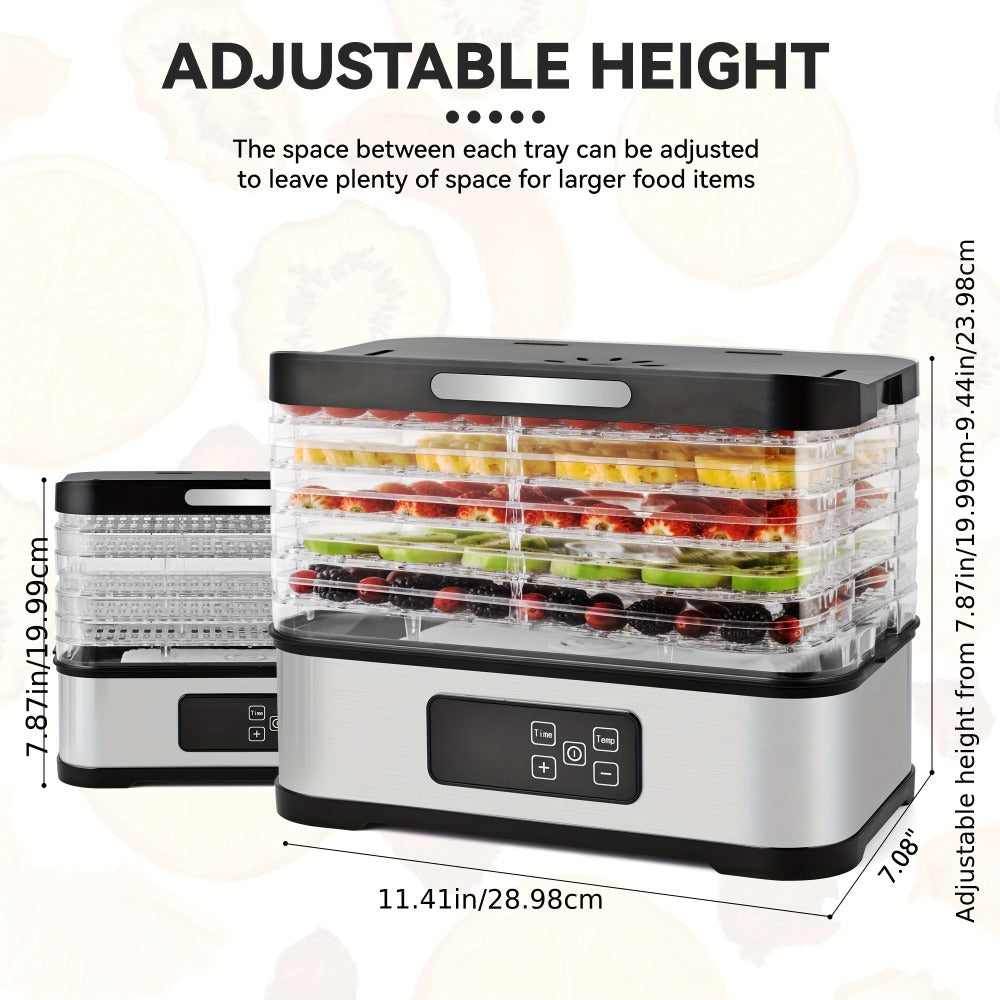 Food Dehydrator Machine 5-Tray with Digital Thermostat & Timer | Stainless Steel | Jerky Fruits Herbs Veggies Yogurt Pet Treats | Ultra-Quiet Energy-Saving | Home Kitchen RV Camping Dehydrator