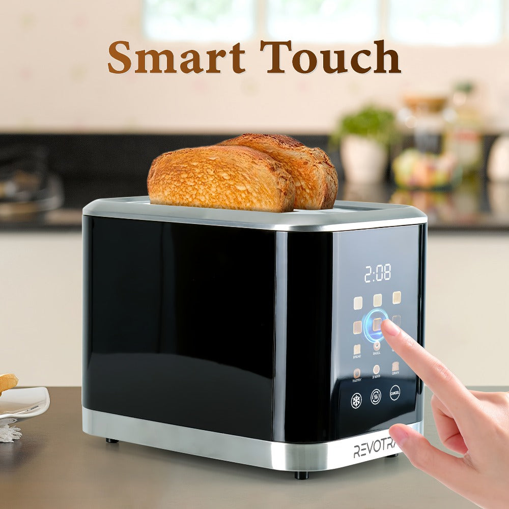Stainless Steel Toaster 2 Slice with LED Display & Extra Wide Slots ¨C 6 Shade Settings, Defrost Reheat Cancel Functions, Removable Crumb Tray, Compact Design for Bagels, Waffles & Bread