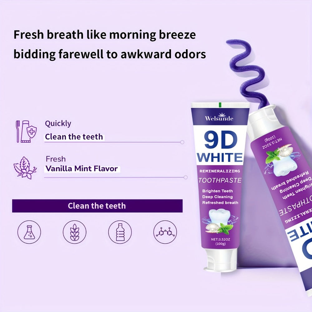 Whitening Toothpaste 4-Pack ¨C 9D White Alcohol-Free Formula, Thorough Deep Cleaning & Brighter Smile, Refreshing Mint Breath, Gentle on Gums, Travel-Friendly 100g, Oral Care Gift for Men & Women