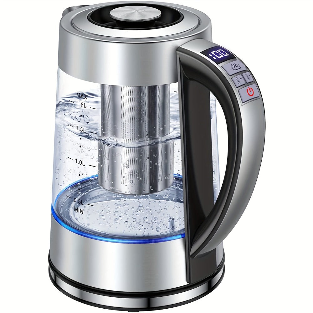 Electric Glass Kettle 1.8L 12 Temperature Controls 24-Hour Keep Warm BPA-Free Borosilicate Glass Stainless Steel Tea Infuser Filter for Coffee Tea Powdered Milk