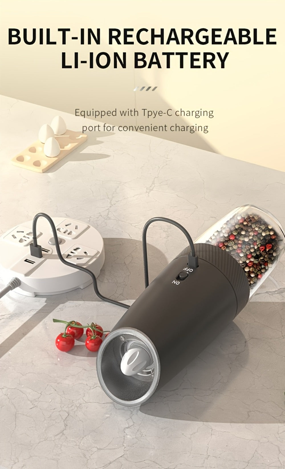 Electric Salt and Pepper Grinder Gravity Sensing USB Rechargeable with LED Light, One-Hand Operation Automatic Pepper Mill Adjustable Coarseness, Battery or Type-C Powered Kitchen Spice Grinder Set 1-2pcs