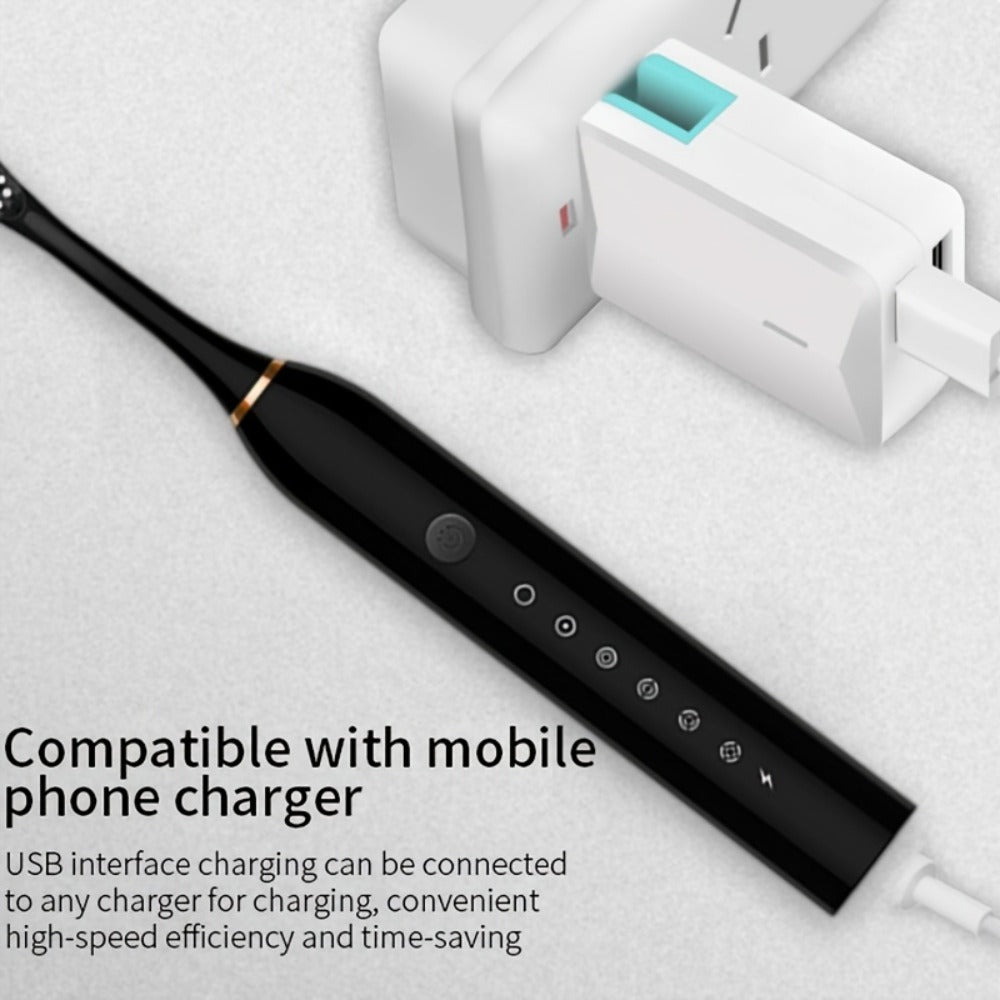 Rechargeable Electric Toothbrush with 6 Cleaning Modes & Smart Timer ¨C USB Sonic Toothbrush for Adults, Replacement Heads Included, 3 Colors, Whitens Teeth & Protects Gums, Great Family Gift
