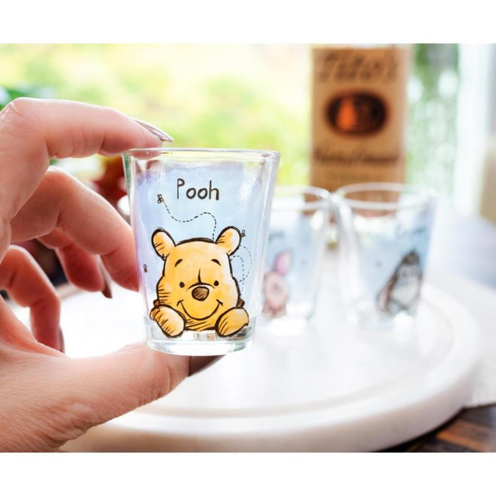 Winnie the Pooh Mini Shot Glasses Set of 4 ¨C Disney Character 2oz Glass Cups Pooh Piglet Eeyore Tigger BPA-Free Dishwasher Safe Gift