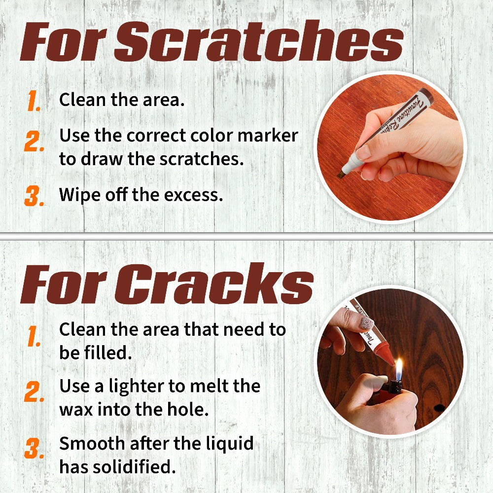 Wood Scratch Repair Kit Furniture Touch Up Markers Scratch Stain Repair Pens for Wood Furniture Tables Desks Floors Bedposts Cabinets Dark Light Mixed Colors 13 PC or 34 PC Carpenter Essential