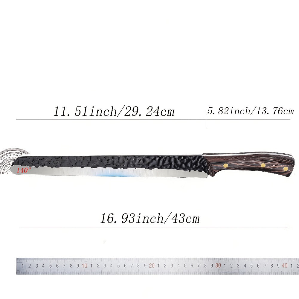 Brisket Knife 12 Inch Hand Forged High Carbon Steel Slicing Knife for BBQ Meat Carving - Sharp Blade for Brisket Ribs Roasts Turkey - Professional BBQ Knife Gift for Grilling Enthusiasts