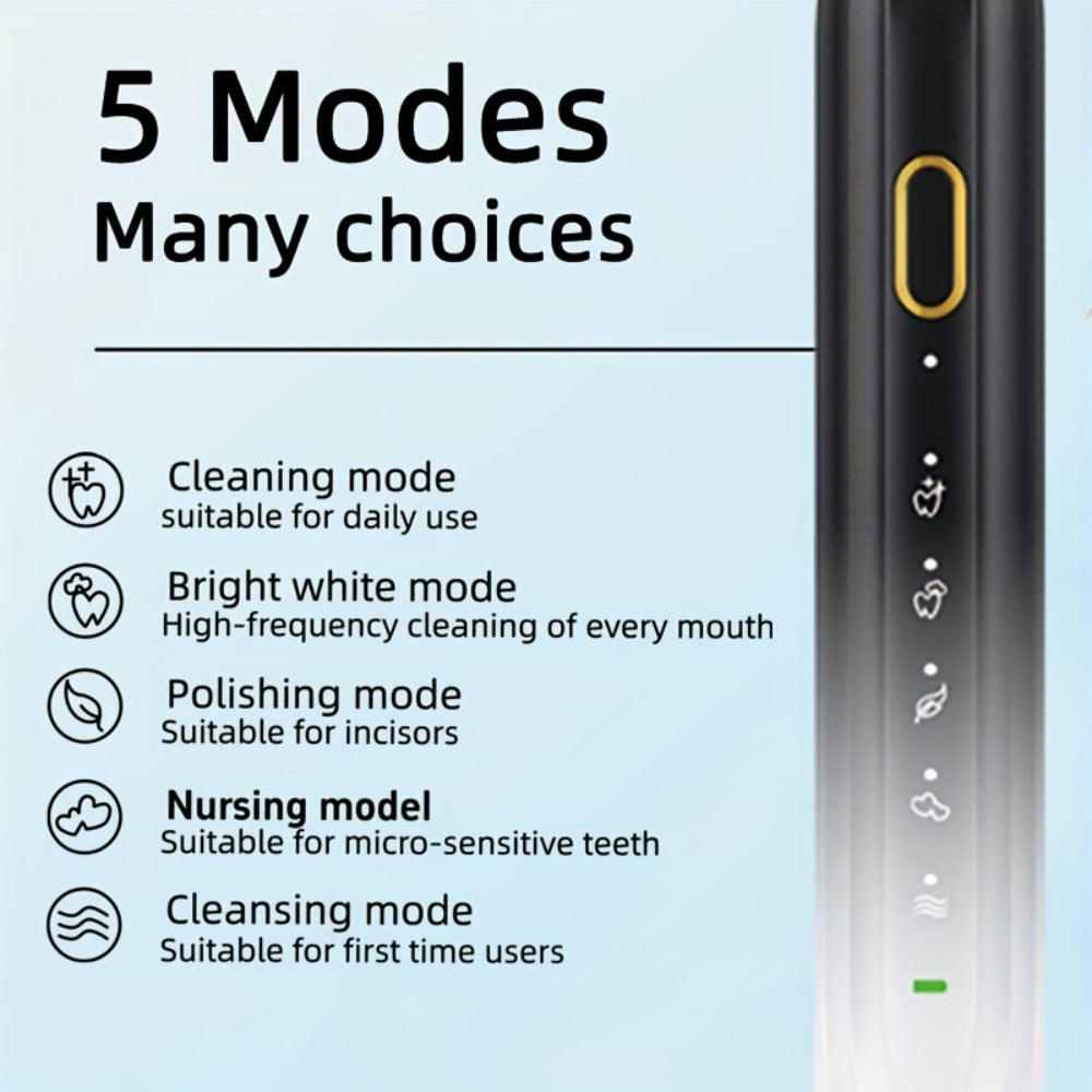 Sonic Electric Toothbrush IPX8 Waterproof USB Rechargeable with 5 Replacement Brush Heads, Smart Timer, Metal Shaft, Couple Design for Adults Men & Women ¡ª Black, Green Pink, Pink White
