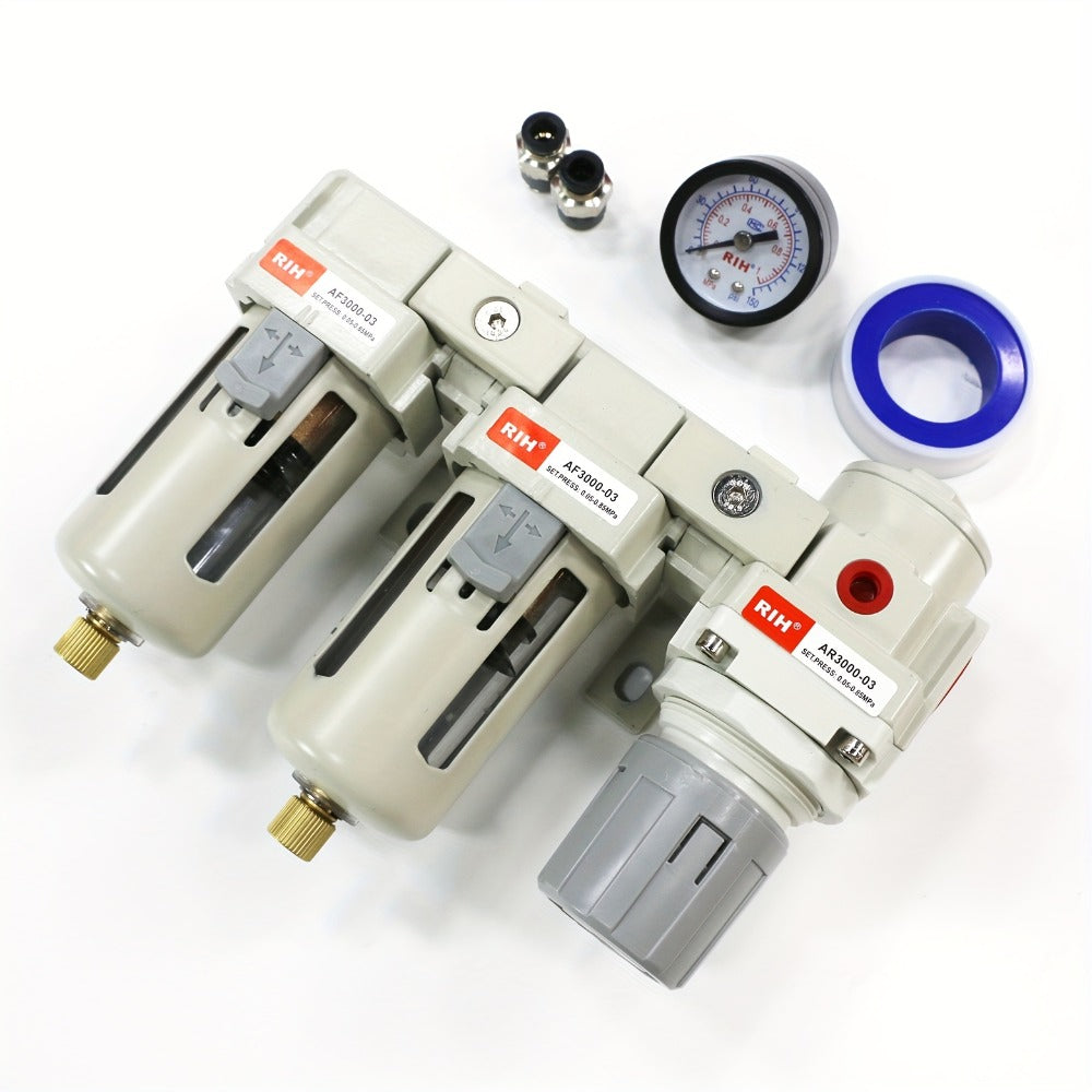 Air Filter Regulator Combo AC3110-03 High Pressure Compressed Air Source Treatment Unit - FRL Combination Filter Regulator Lubricator for Industrial Commercial Pneumatic Systems, Purifies & Regulates Air