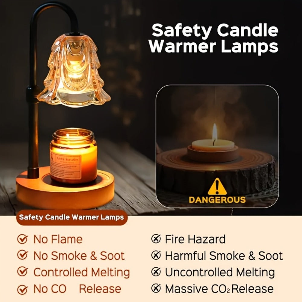 Candle Warmer Lamp 2 Pack with Dimmer and 12H Timer Adjustable Height Brightness Wood Base LED Wax Melt Warmer Flameless Candle Lamp for Home Decor Bedroom Living Room Gift for Mom Wife Friends