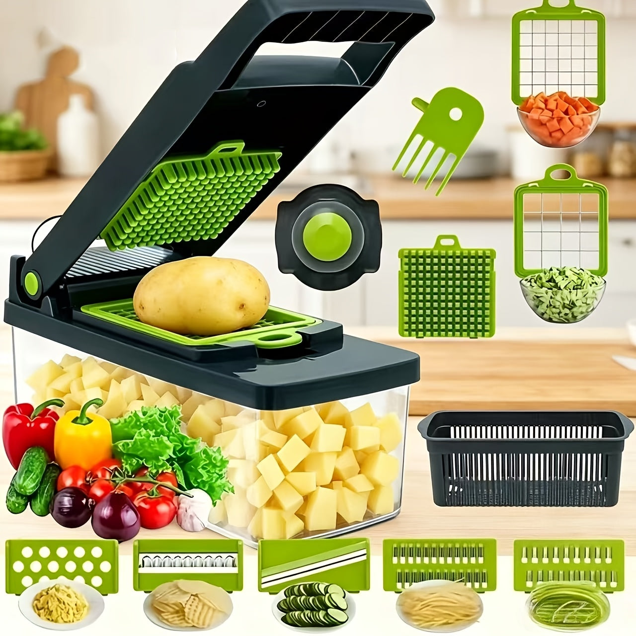 Vegetable Chopper Multifunctional Food Slicer Dicer Cutter 8 Blades Kitchen Tool Set